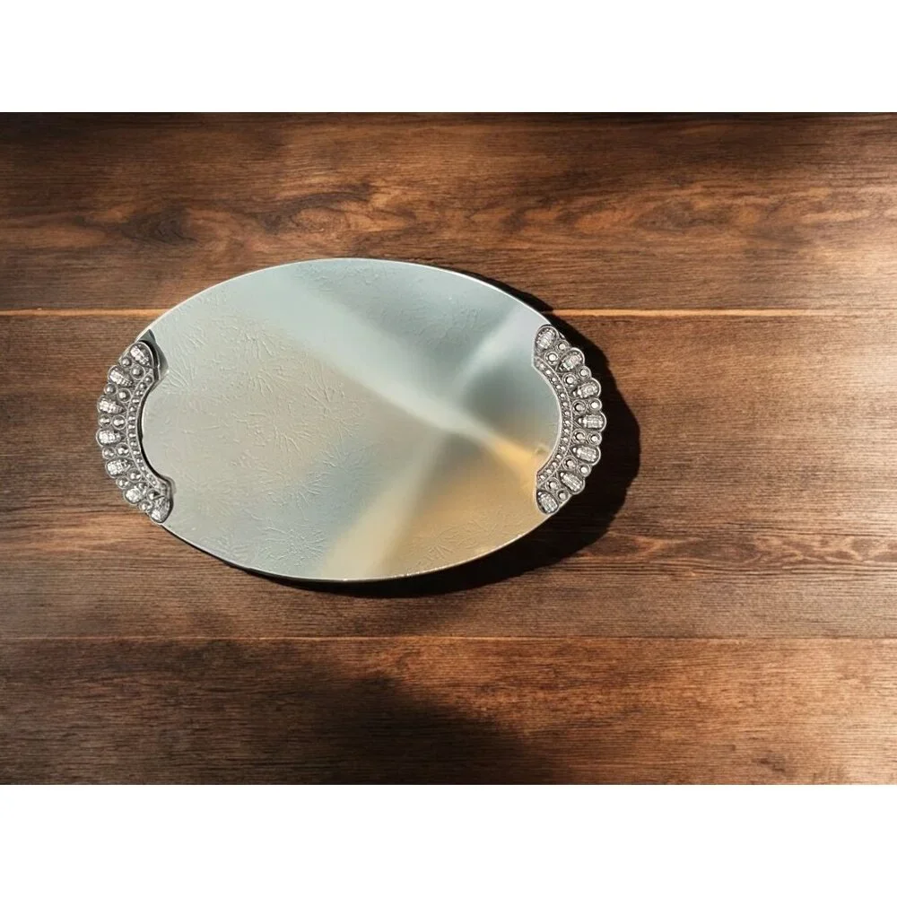 Oval Vanity Mirror Tray With Crystals